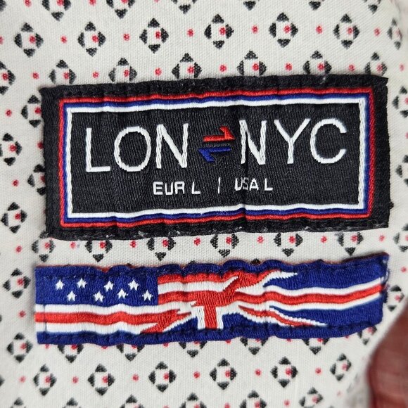 LON NYC Across The Pond Size L Diamond and Dot Pattern Short Sleeve Button Down - Picture 11 of 16